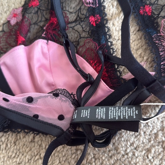 NWT For Love and Lemons High Neck Black Pink Floral Lavender Polka Dot Bralette - Picture 6 of 6